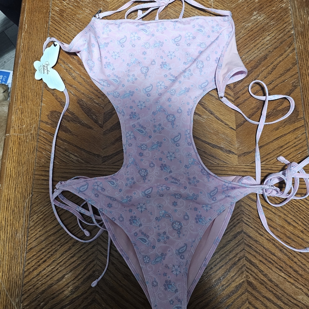 Frankies Bikinis Pink Amalia One-Piece Swimsuit Size L NWT